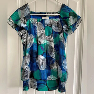 Dress Barn Square Neck Flutter Sleeve Banded Bottom Blouse